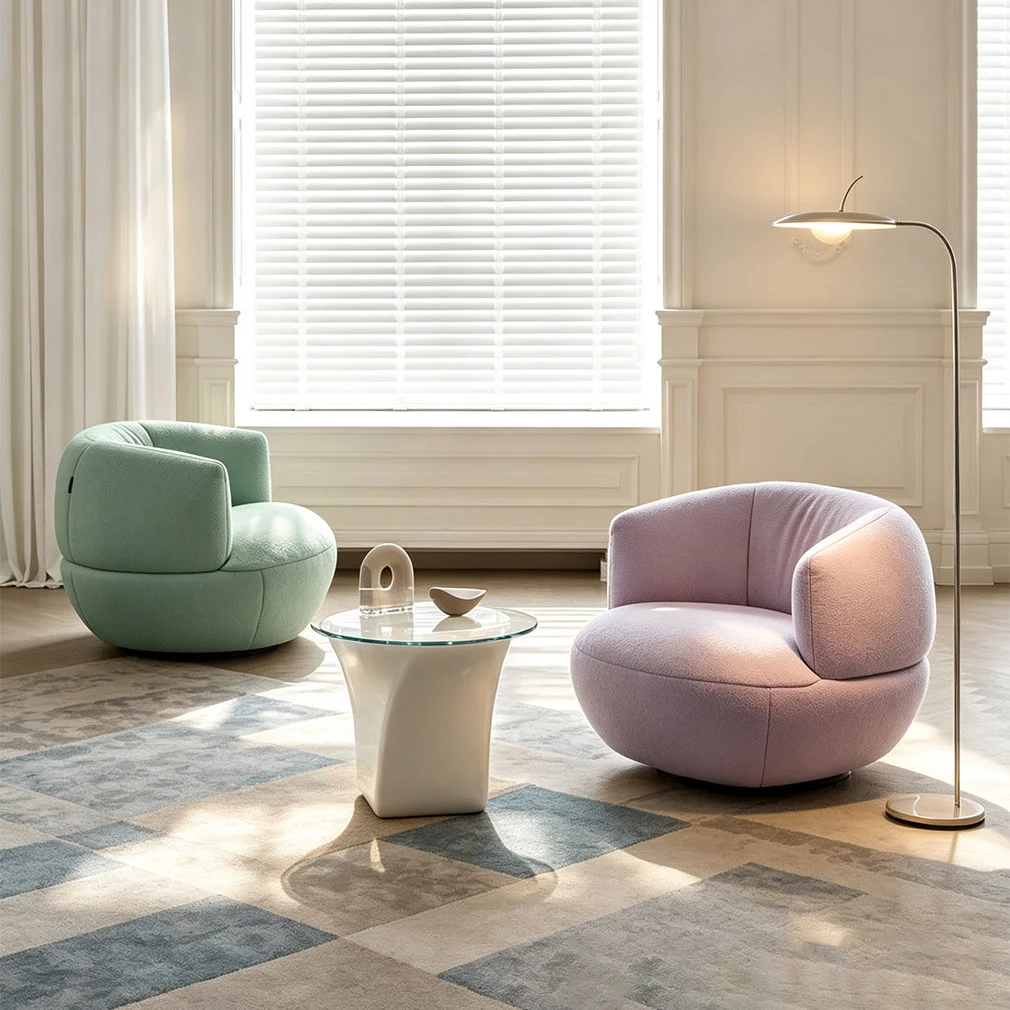 Modern curved back swivel chair comfortable upholstered armchair