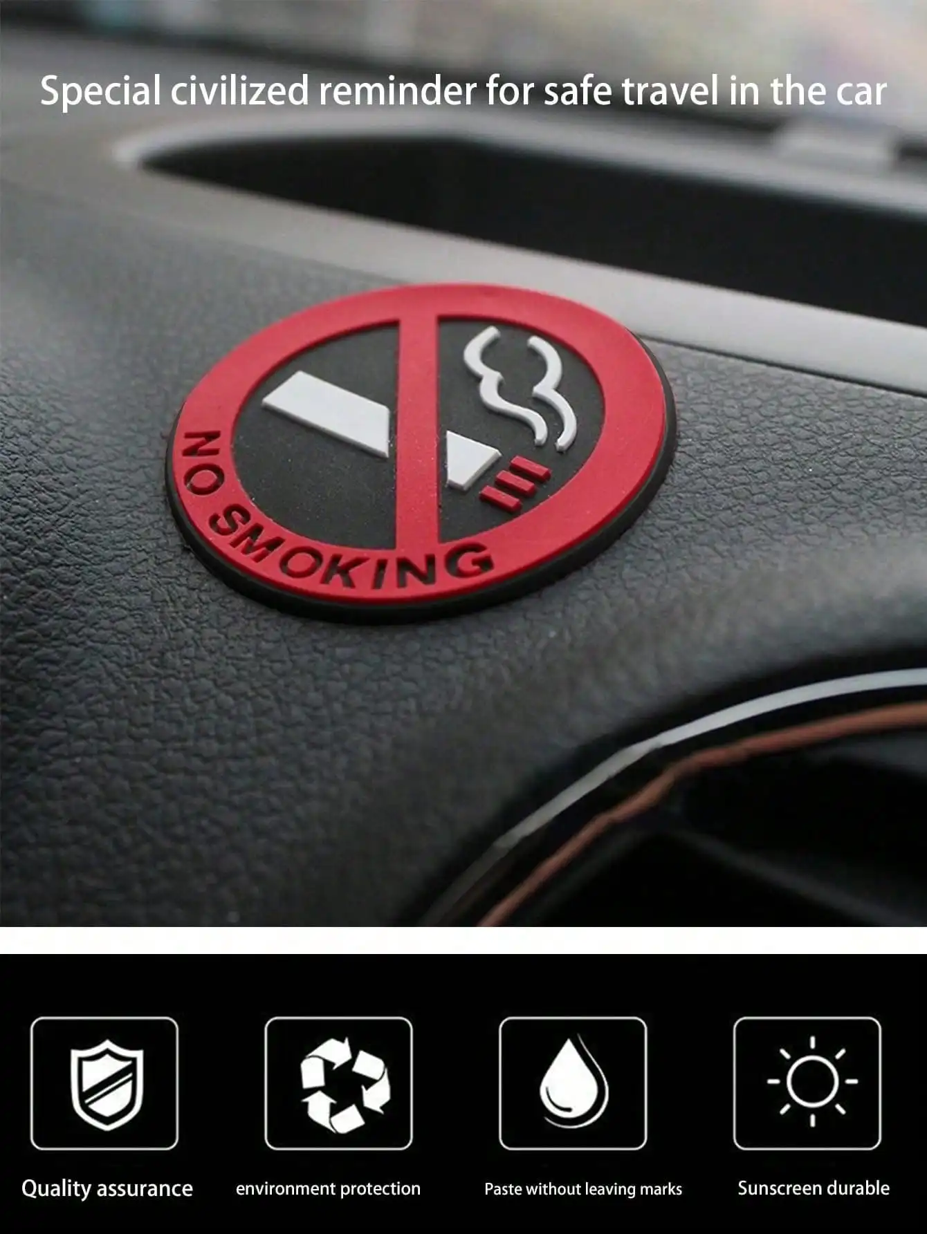 2PCS No Smoking Car Sticker Shape Round Red Sign for Car Glass Business Door Universal Auto Parts image 3