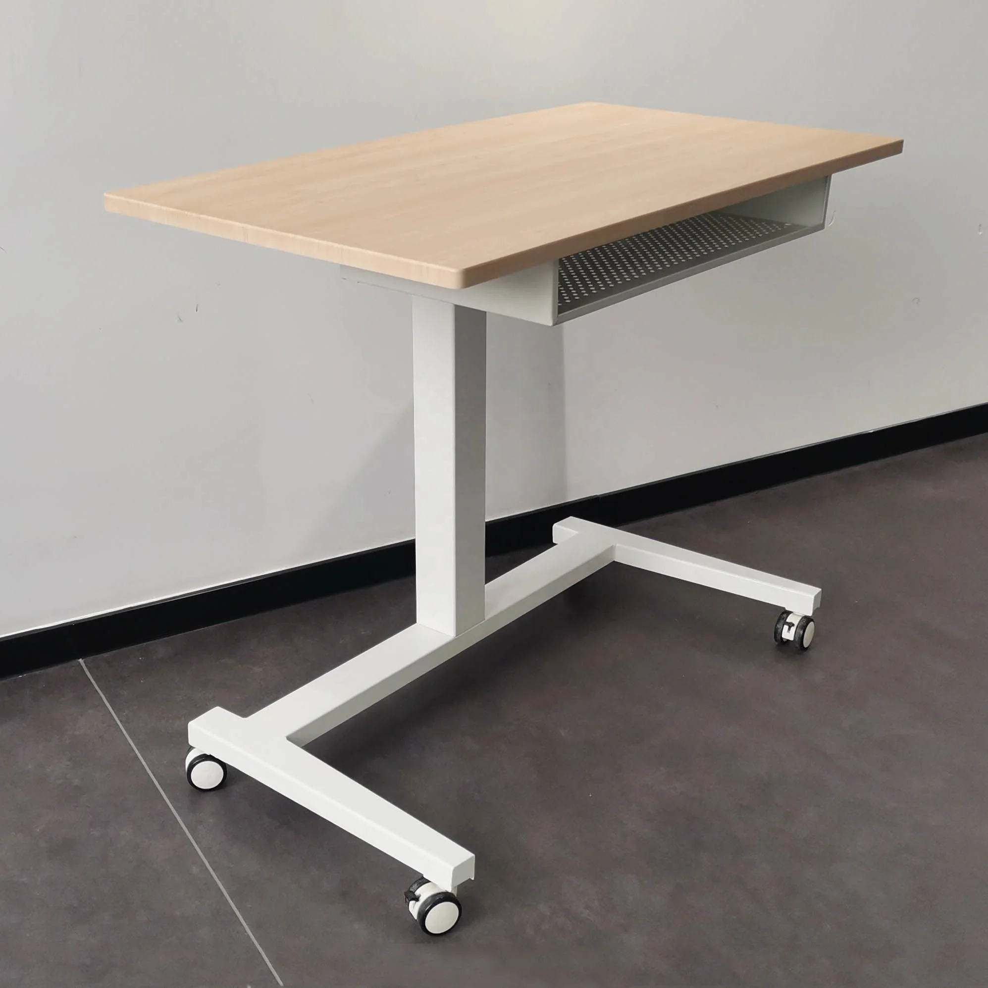 Modern Single-Leg Pneumatic Iron Frame Movable Height Adjustable Office Desk with Drawers Sit-Stand Desk Option