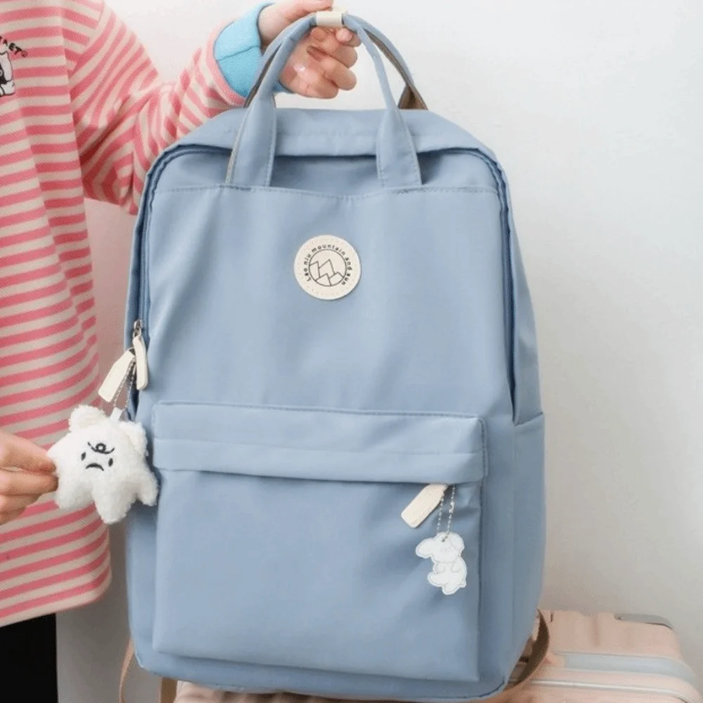 Leichter, wasserdichter Damen-Rucksack aus Nylon, großer Reiserucksack, ergonomische, einfarbige Laptop-Büchertasche für Teenager – Detail 3