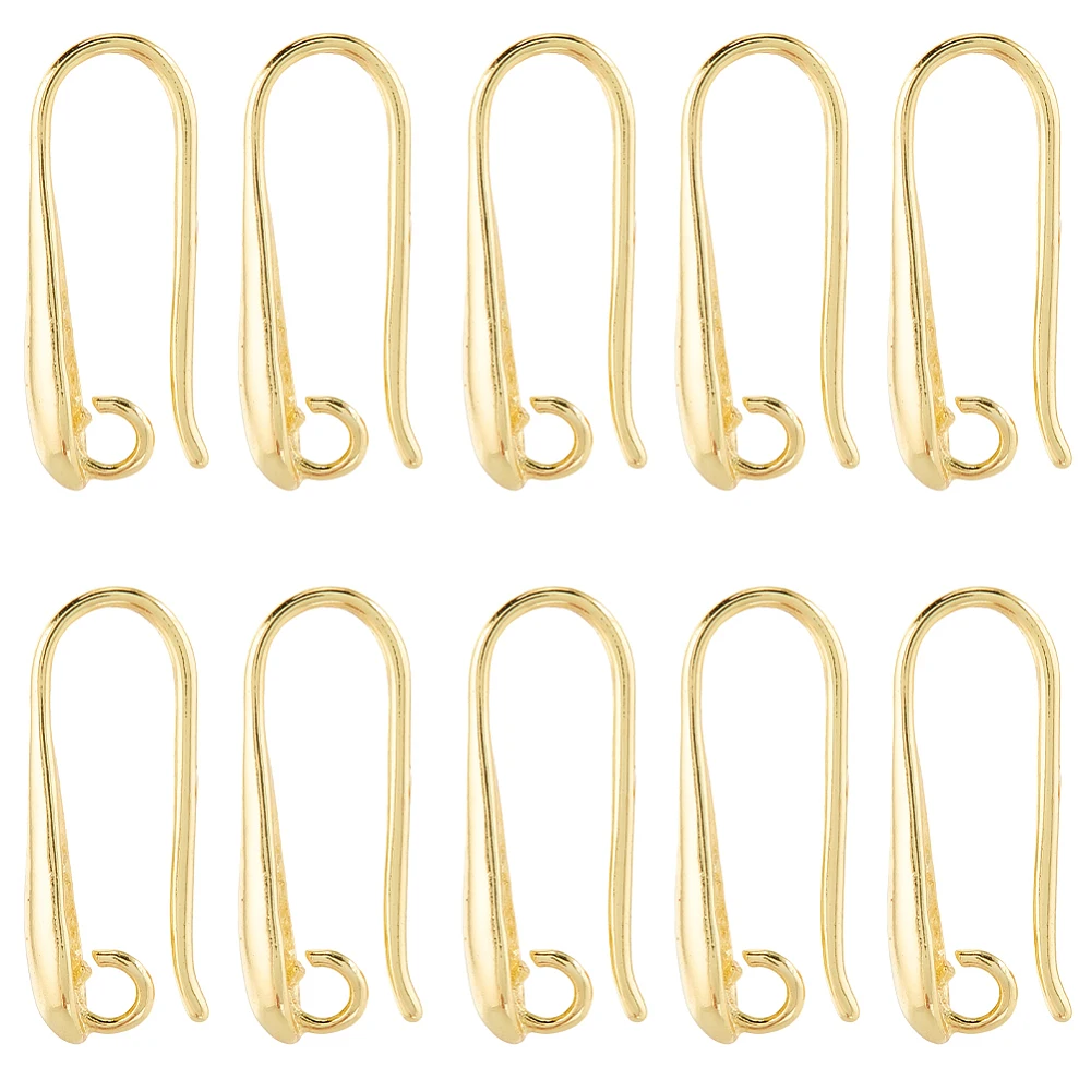 1 Box 40pcs Real 18K Gold Plated French Hook Earring Findings Earring Wire Hooks Brass Teardrop Drop Wide French Fishhooks Ear