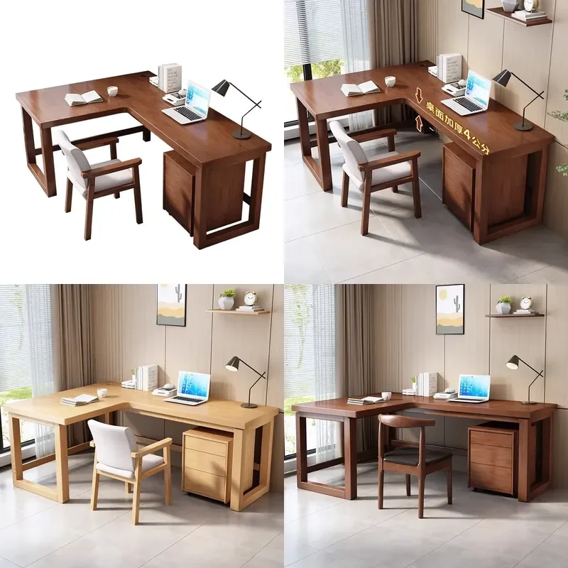 Solid Wood L Shaped Corner Desk Wall Mounted Computer Workstation for Bedroom Home Office Study Writing Table