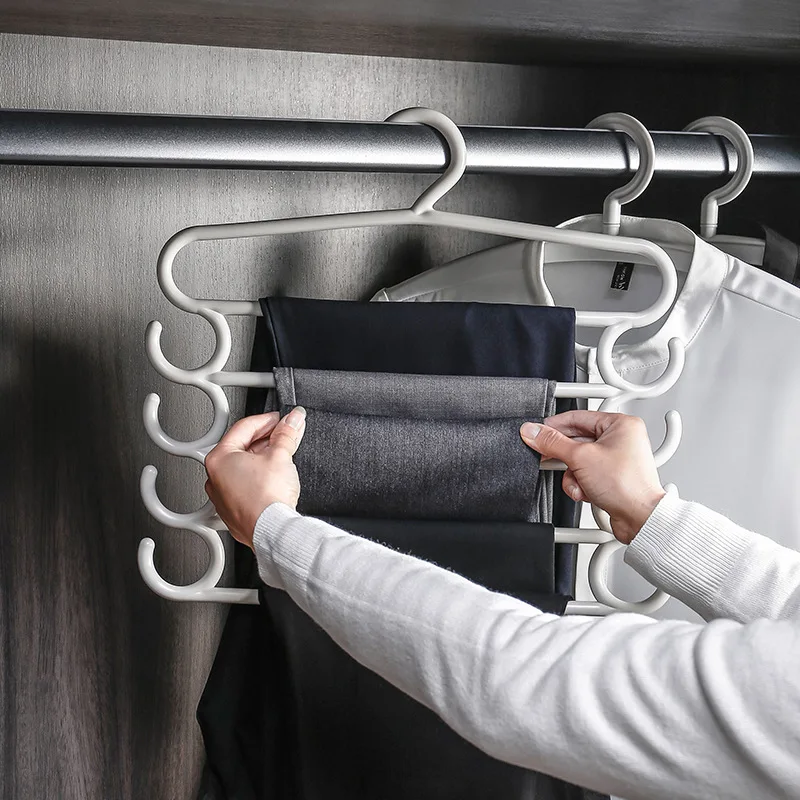 5 Layers Pants Rack Multifunctional Household Saving Space Multi Layer Hanger Pants Closet Color Clothes Peg Bathroom towel rail