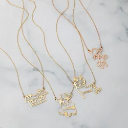 Customized Children's Drawing Necklace Kid's Art Personalized Stainless Steel Necklace  LOGO Design Exquisite Jewelry Birthday