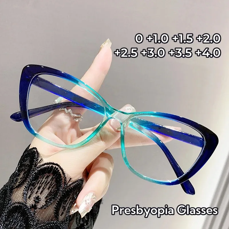 Blue Light Blocking Eye Protection Eyewear Retro Gradient Butterfly Frame Reading Glasses Cat Eye Clear Lens Presbyopia Glasses