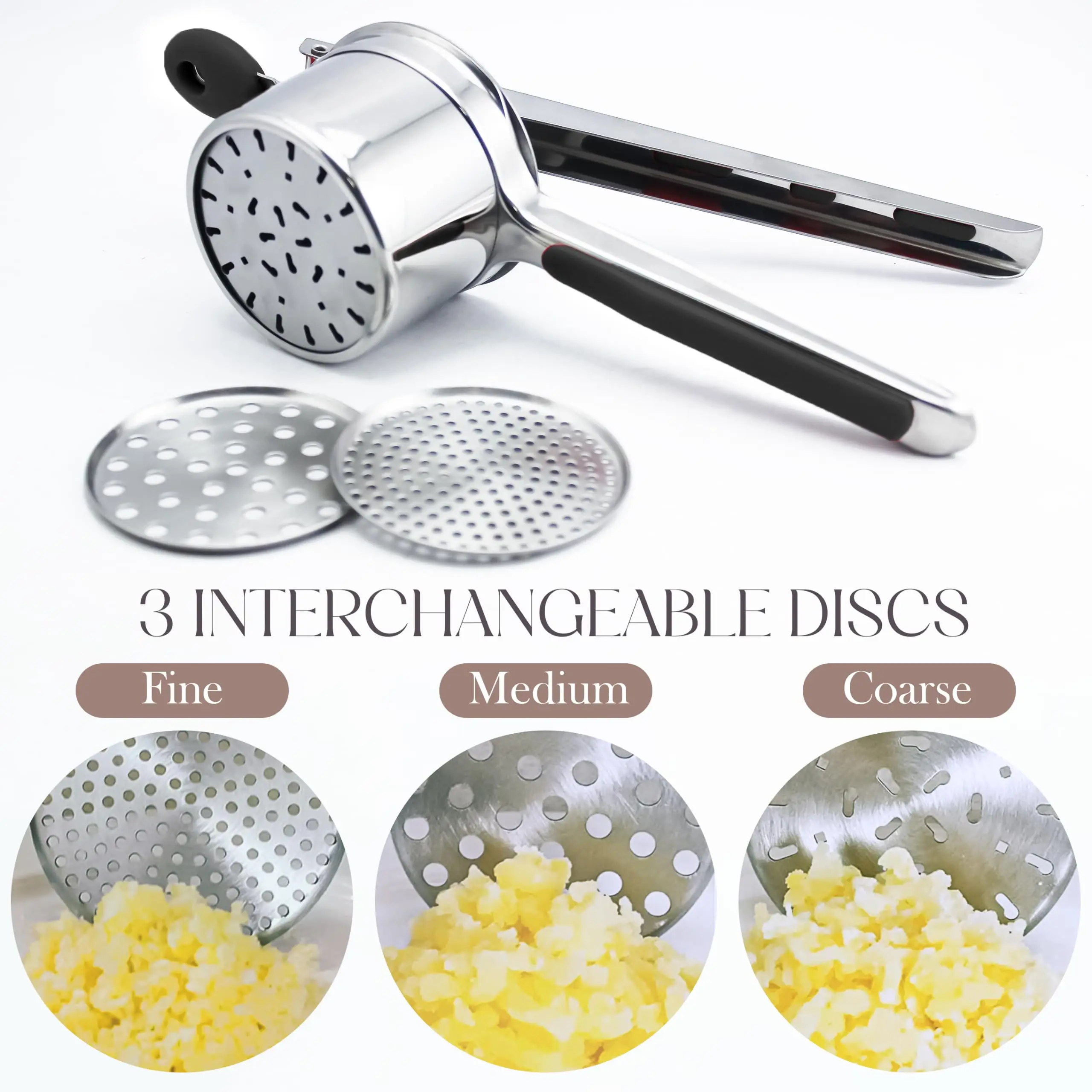 Large 15oz Potato Ricer Masher, Heavy Duty Stainless Steel Potato Masher with Ergonomic Handle Kitchen Gadgets Manual  Food Mill