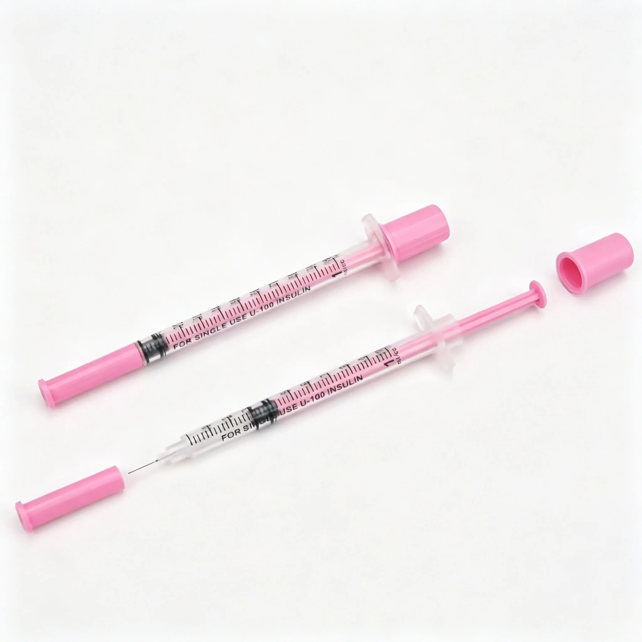 100Pcs Customized Pink 1mL Veterinary Insulin Syringe 30G/31G 8mm Needle EO Sterilized Disposable Syringe for Farm Pets Animal