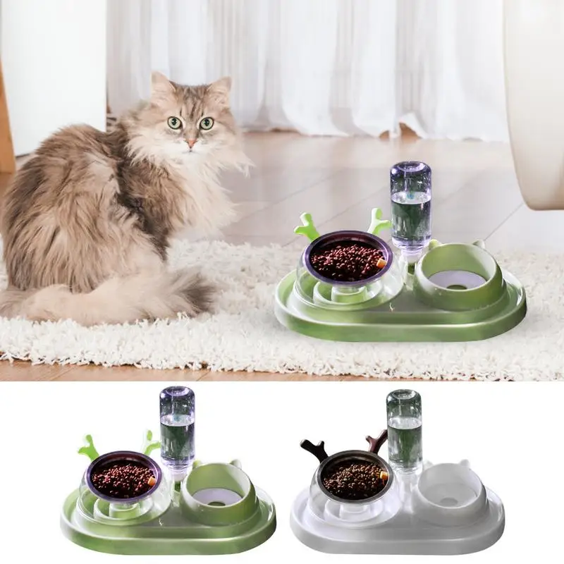 Gravity Cat Feeder And Water Dispenser Set 15Tilted Pets Water And Food Bowl Set Curved Bowl Mouth Raised Cat Bowls Pet Food