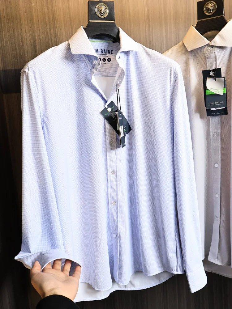

Business Style Long Sleeve Shirt for Men Elastic Cool Feeling Summer Fashion Standard Fit Polyester Fiber Urban Style Shirt
