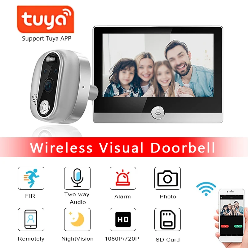 Tuya Smart Video Doorbell 4.3 Inch IPS Screen 1080P/158° Doorbell Camera WIFI Home Monitoring Remote Video Intercom Doorbell Cam