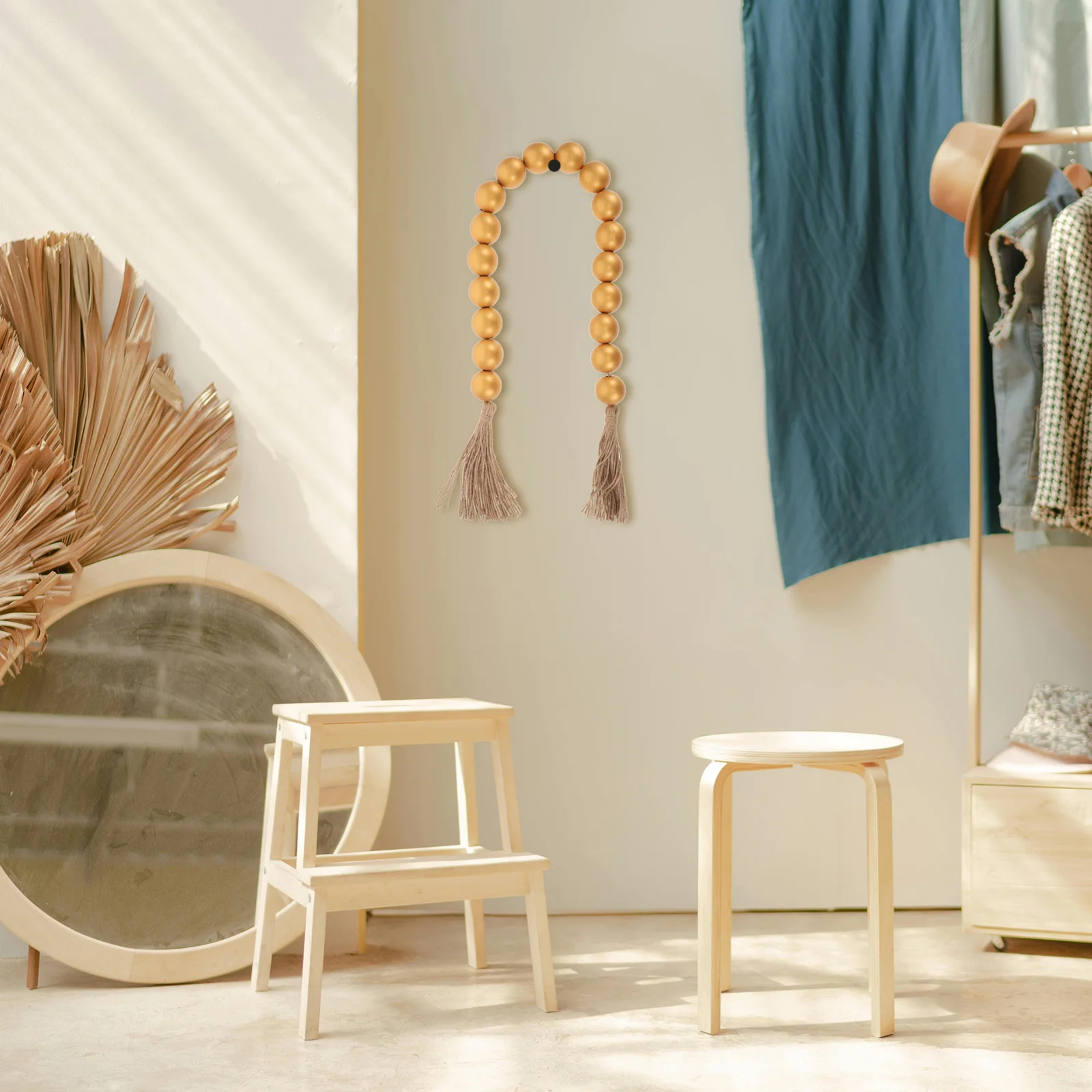 

Wooden Tassel Garland Rustic Wood Beads Distinctive Design Farmhouse Style Beads Decorative Accents for Shelves and Tables Boho