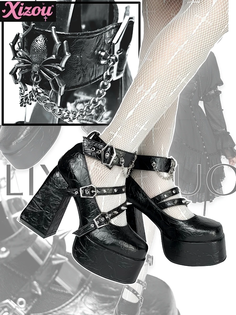 Original Subculture Goth Women's Shoes Punk  Thick Heel Platform High Heel Waterproof Table Shoes Y2K Spice Girls female Shoe