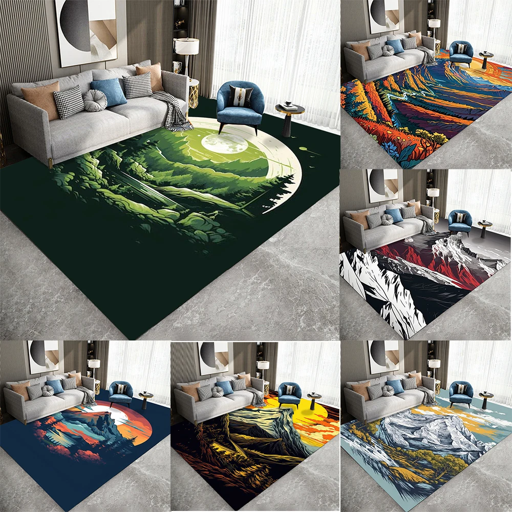 Mountain Landscape Art Carpet Various Styles With Forest Moon Sunset River Colorful Mountain Designs For Living Room Decor