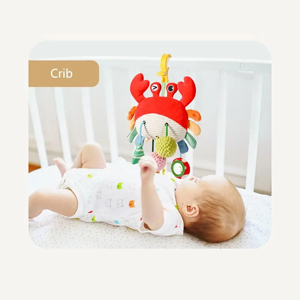 Brinquedos de corda de puxar para bebê em forma de caranguejo, espelho distorcido com braçadeira, ornamentos pendurados, mordedor, desenvolvimento visual