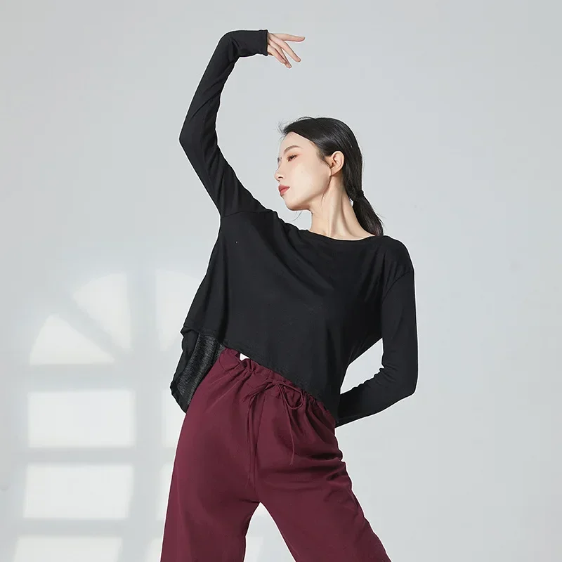 Dance practice clothes women's loose breathable long-sleeved blouse top Chinese body modern dance classical dance