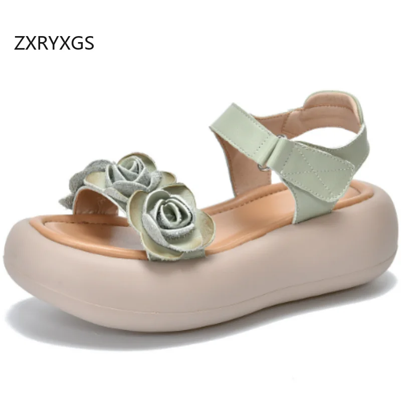 

ZXRYXGS/2020 летние высококачественные сандалии ручной работы с цветочным принтом, модная обувь, женские сандалии на платформе с открытым носком, увеличивающие рост