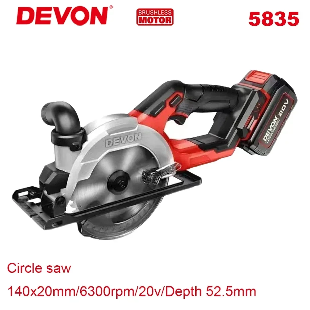 

Devon 5835 Cordless Circular Saw Brushless 20v 140x20mm Depth 52.5mm Adjustable for Woodworking Universal Flex Battery Platform