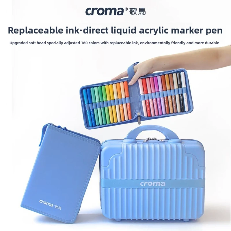 

Croma 160/24 Color Set Replaceable Ink Refill Liquid Soft Nib Acrylic Markers Non Bleeding Non Toxic School Supplies Stationery
