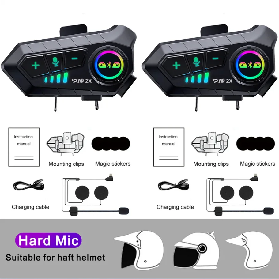 Kebidumei YP10 2X Draadloze Bluetooth5.3 Motorhelm Intercom Headset Waterdicht 300m Intercomunicador Luidspreker Oortelefoon