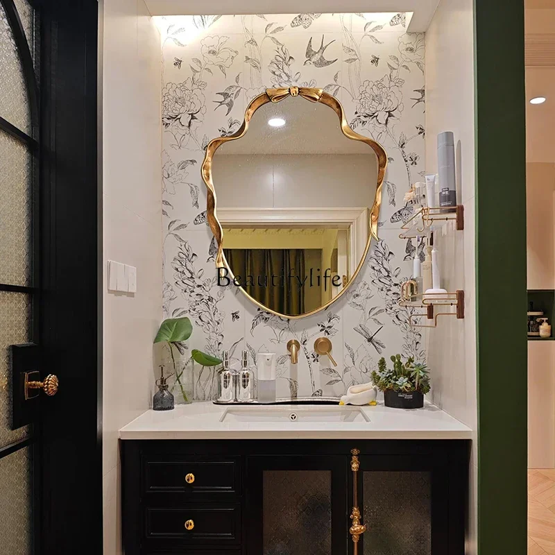 54French retro bow shape bathroom mirror European entrance decoration bedroom light luxury high-end makeup mirrorSSS