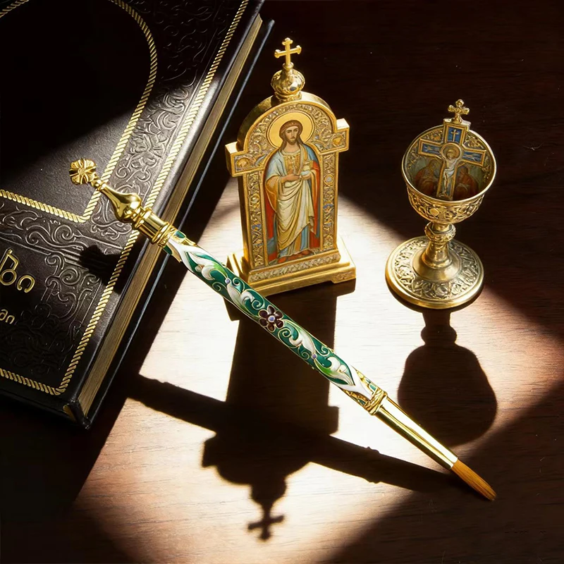 Enamel Orthodox Holy Water Sprinkler Set Gold-Plated Liturgical Aspergilla with Intricate Designs for Church Rituals and Worship