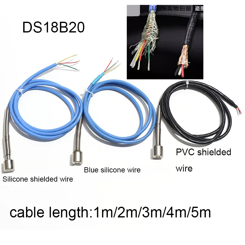 1PC DS18B20 Magnetic PVC Shielded Wire Silicone Adsorption Digital Signal Motor Temperature Magnetic Temperature Sensor Probe
