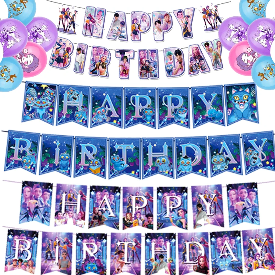 

K-Ppop охотники на демонов, флаги с днем рождения, украшения, бумажный подвесной баннер, детский душ, рождественские чулок, наполнители