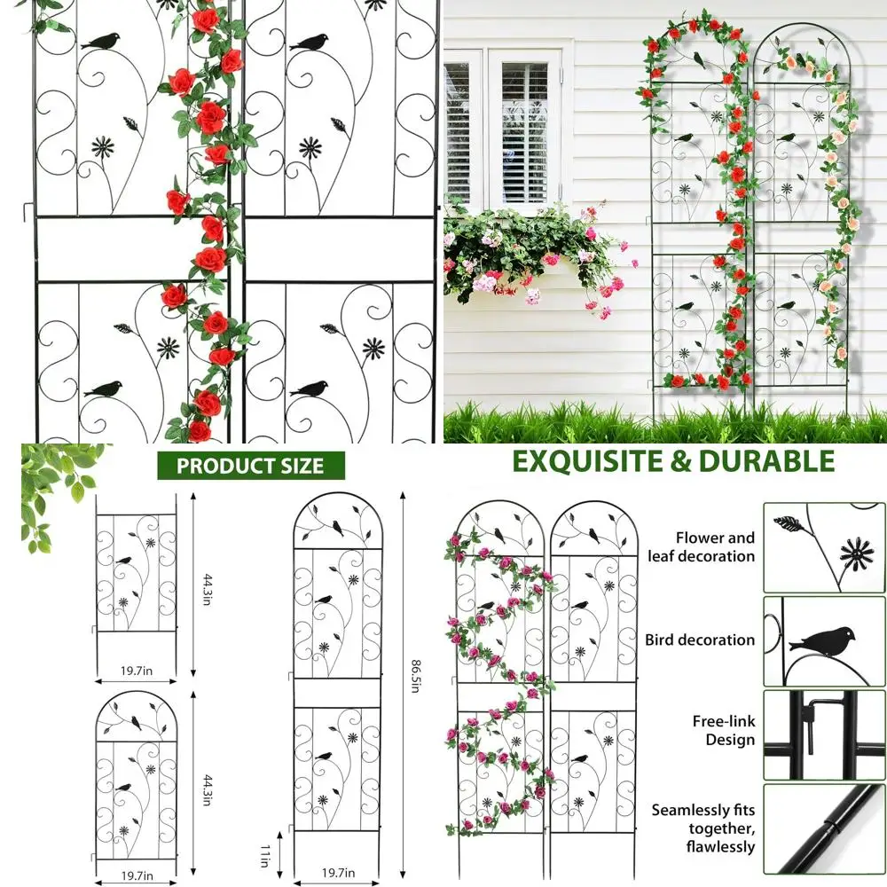 

2-Pack 86.5 x 19.7 Black Metal Garden Trellis for Climbing Plants, Outdoor Arched Decor Ideal for Lawns and Gardens