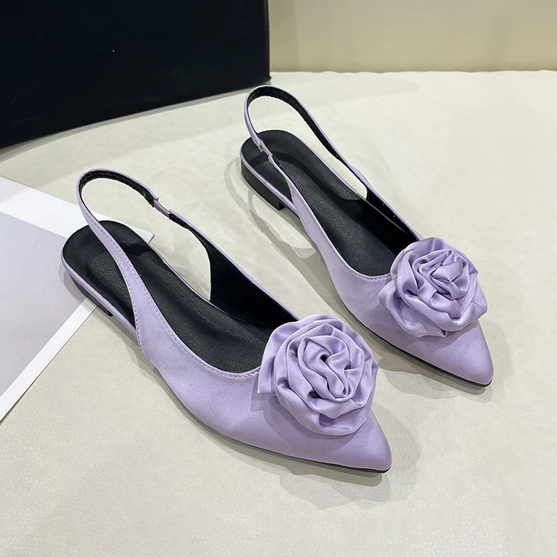 Pointed Sandals Women New Summer Shoes Women Fashion Flower Square Heel Sandals Post-mixing Belt Slip-On Casual Ladies Shoes