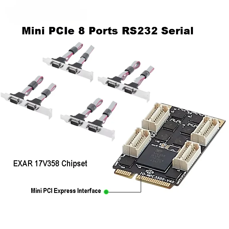 8 Port RS232 Mini PCIe Card 8-Channel Serial Expansion Board 15KV ESD Protection Industrial UART Adapter for Server PC Windows