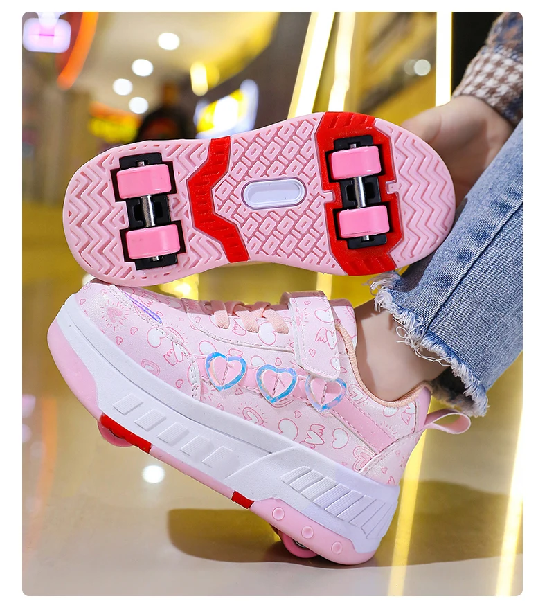 Kinder-Skateboard-Schuhe Geh- und Rollschuh-Kombination Komfortabel Verschleißfest Outdoor-Rollschuh-Sneakers für Mädchen und Jungen 4 Räder – Detail 10