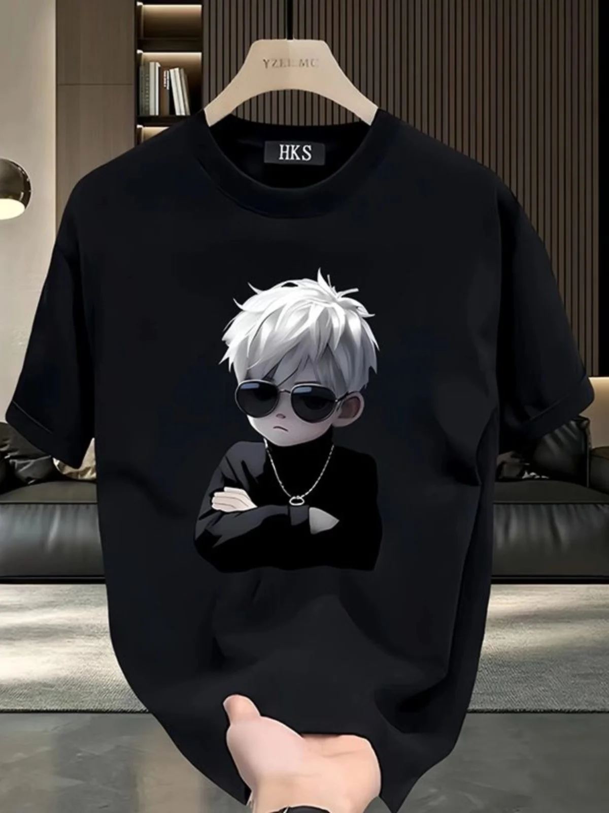 

Summer Pure Cotton Short-sleeved T-shirt for Men, Anime Design, Printed, Cool and Loose, Ins Trendy Brand Round-neck Top