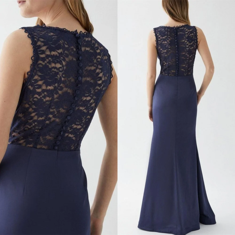 

Customized Mermaid Simple Blue Evening Dresses Classic O-Neck Sleeveless Homecoming Dresses Temperament Vestido De Festa