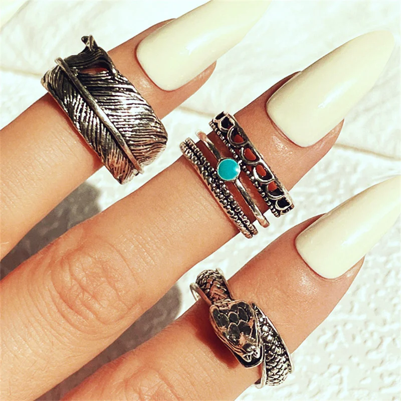 Bohemia Metal Rings for Women Men Vintage Silver Color Knot Evil Eye Purple Crystal Ring Fashion Jewelry Wholesale image 2
