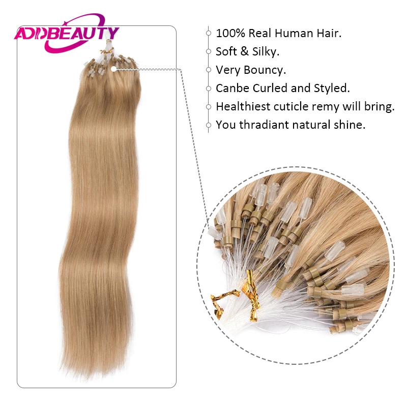 Micro Loop Hair Extensions Real Human Hair Straight Human Fusion Hair 50 Strands Micro Link Hair Extension Natural Beads Hair