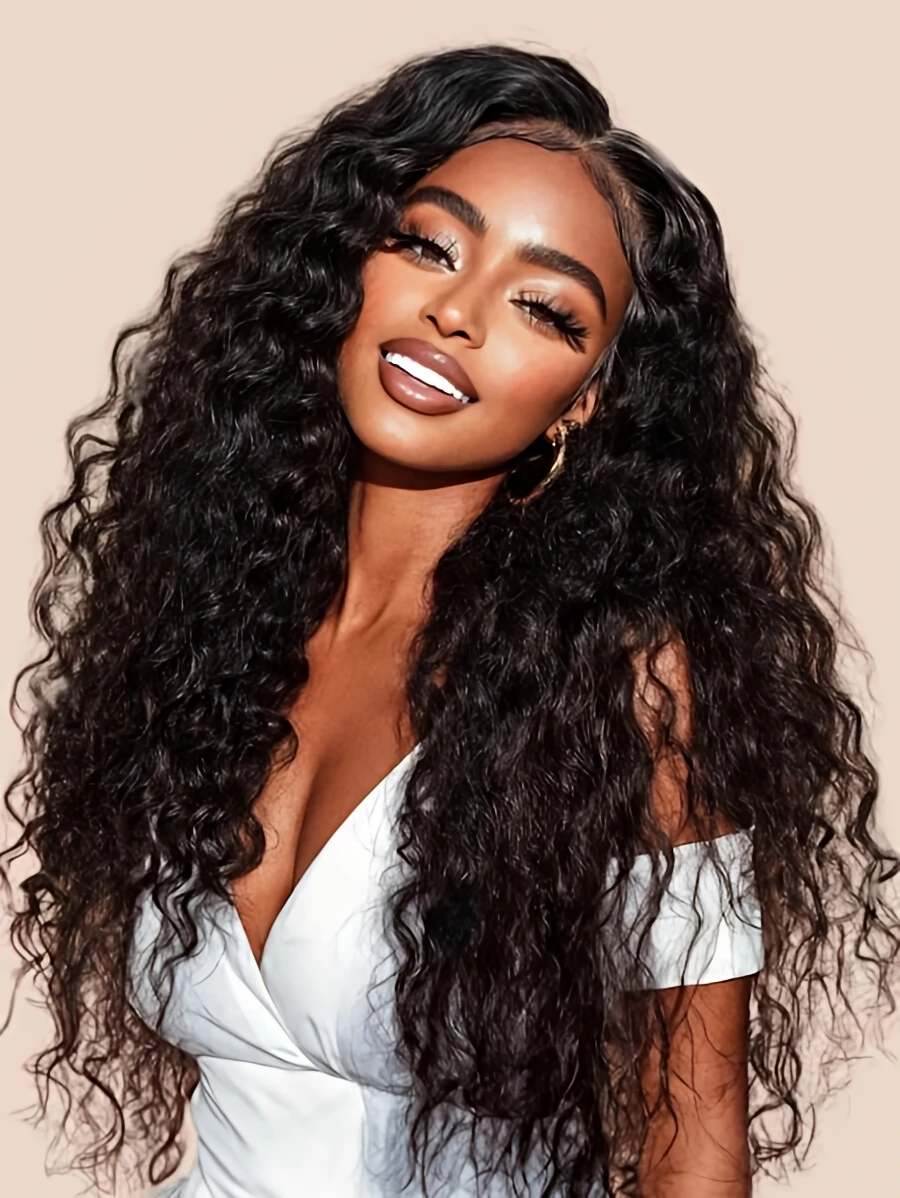 250% Density 3 In 1 Human Hair Half Wig Water Wave Glueless Flip Over Drawstring Strap Natural Looking Soft For Women Deep Curly