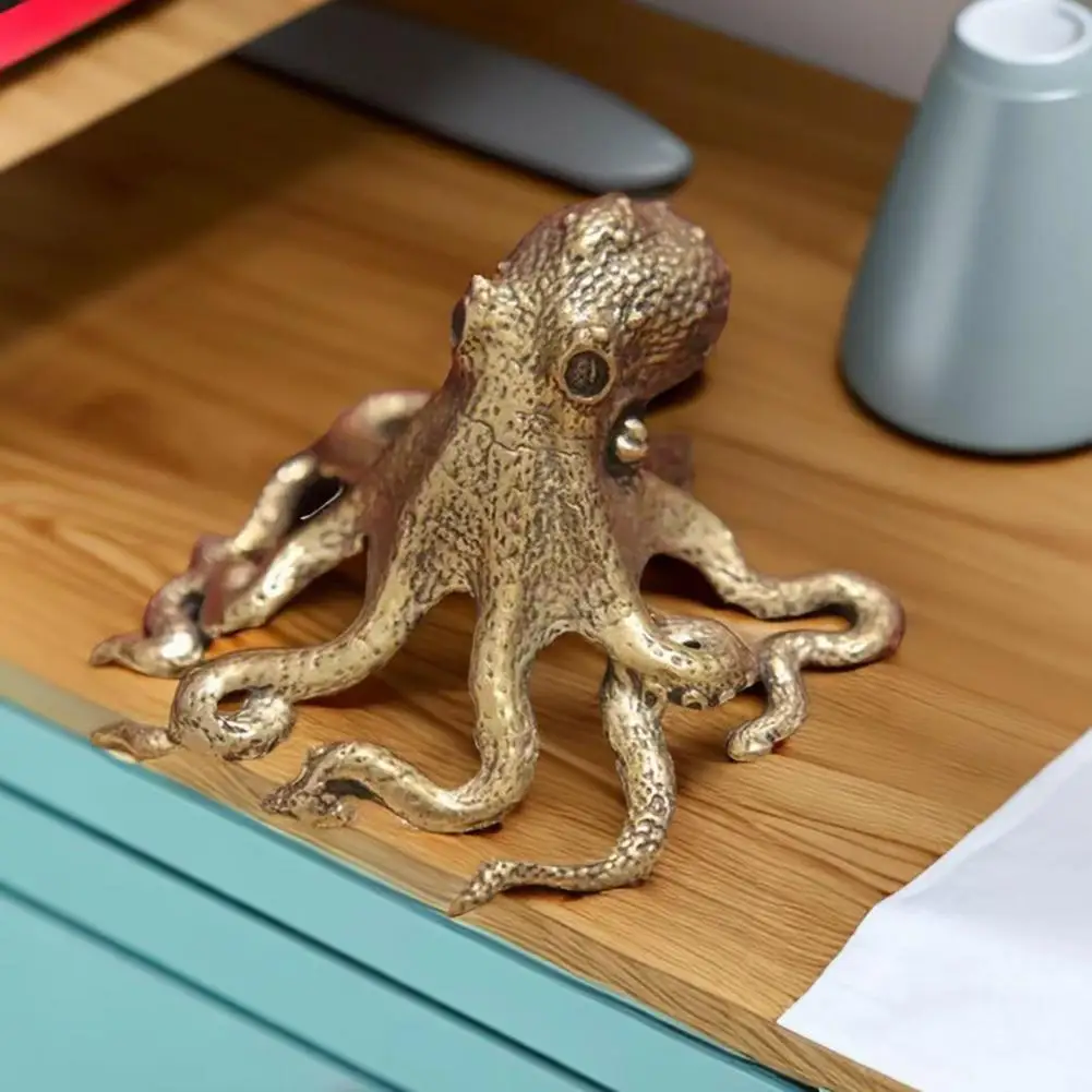 Octopus Desktop Decoration Octopus Metal Figurine Collection Retro Alloy Octopus Ornament Solid Squid Statue Brass House