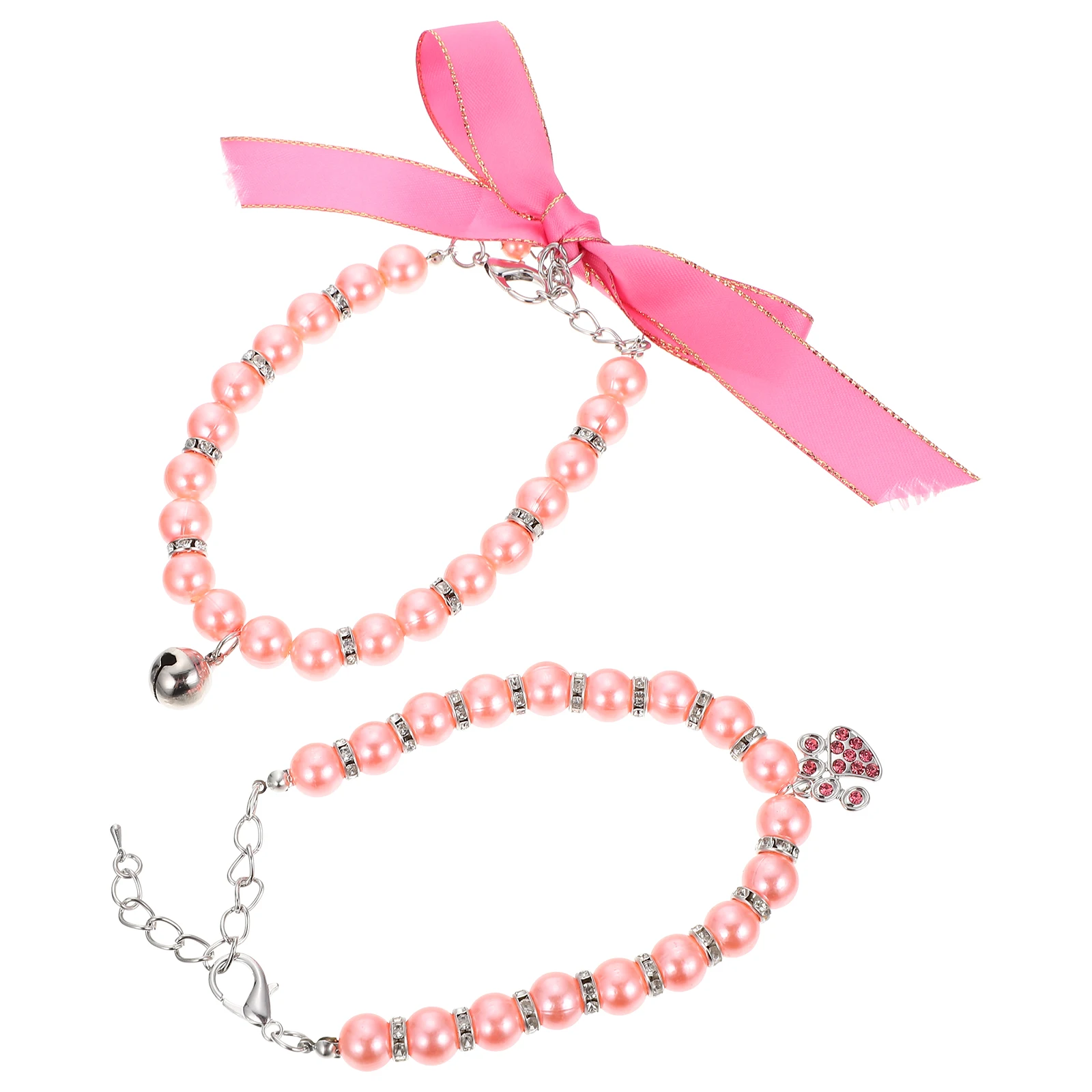 

2 Pcs Cat Collar Beaded Necklaces Pink Rhinestones Adjustable Lightweight Pet Necklace Dog Collar nament Birthday Party