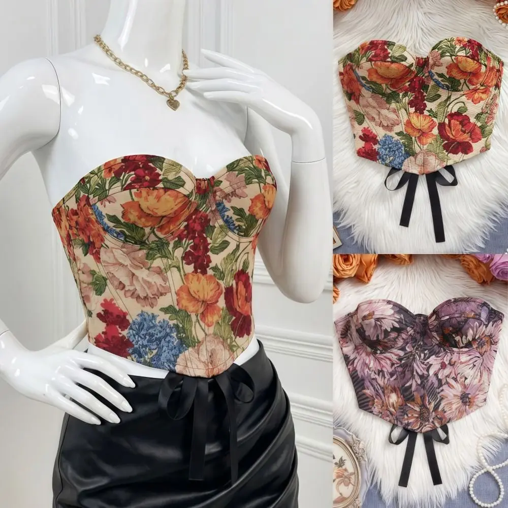 Boned Floral Underwired Corset Off-shoulder Abdominal Shaping Women's Shapewear Jacquard Multi-Color Strapless Corset Top