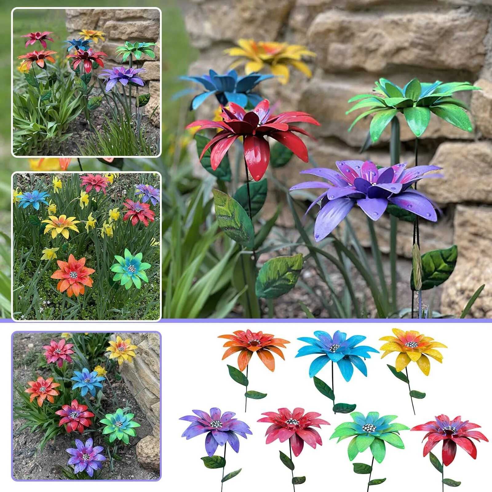 

7pcs/Set Metal Daylily Flower Beautiful Attractive Simulation Metal Flower Garden For Home Artificial Flowers Outdoor Decorative