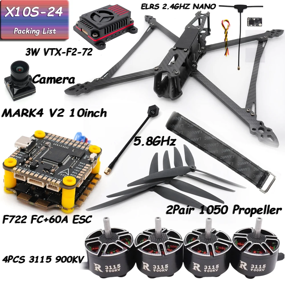 Mark4 V2 10 Zoll 427mm Rahmen F722 Flugsteuerung 60A ESC 3115 900KV Motor 1050 Propeller Kamera VTX Empfänger Antenne für FPV Drohne
