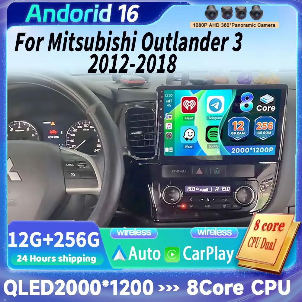 Radio Multimedia para Auto con Android 16 para Mitsubishi Outlander 3 GF0W GG0W 2016-2018, Reproductor de Video, GPS, Voz AI, CarPlay