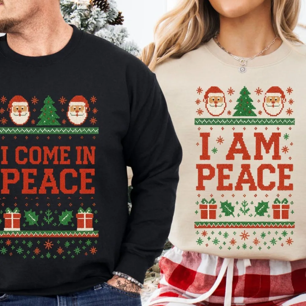 

Christmas Couples Ugly Sweatshirt Couples Matching His Hers Christmas Women Jumper Xmas Funny I Come in Peace Christmas Hoodie