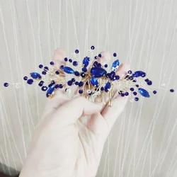 Blue Rhinestone Flower Bridal Hair Combs Wedding Headwear Brides Hair Accessories Party Hair Jewelry Fashion Bridesmaid Tiaras