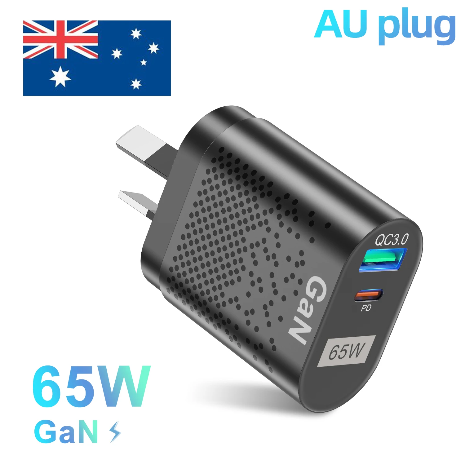 65W GaN USB C Fast Charger PD33W Ausralian Fast Charging Chargers for iPhone 15 AU/EU Plug USB Type C Charger for New Zealand