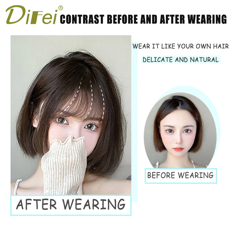 DIFEI Synthetic Wig Bangs With Sideburns Air Bangs Wig Thin Bangs Patch Natural Forehead Invisible Seamless Bangs