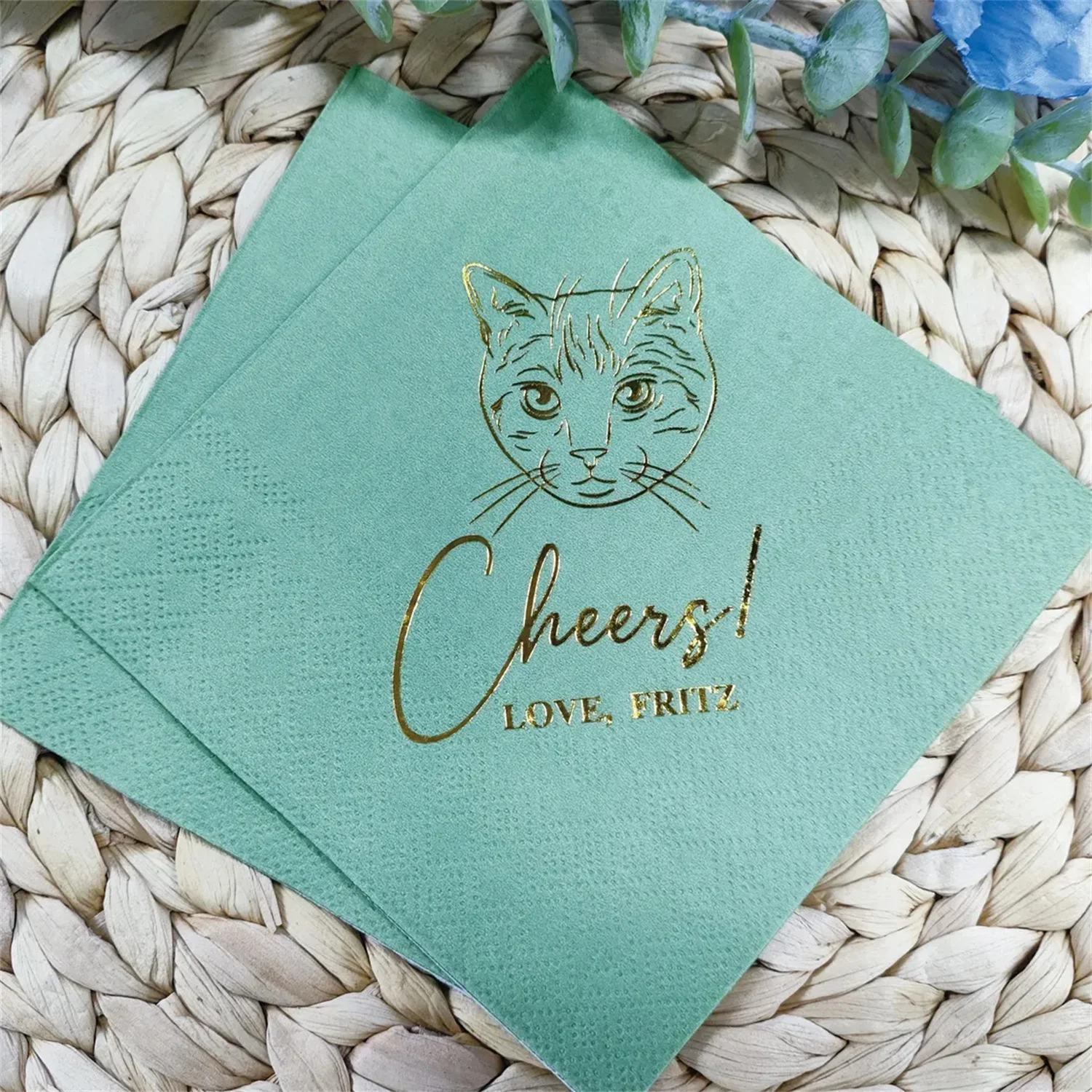 50 PCS Custom Pet Cocktail Napkins, Custom Pet Portrait Napkins,Gold Dog Wedding Napkins, Pet Wedding Napkins, Bar Napkins, Drin