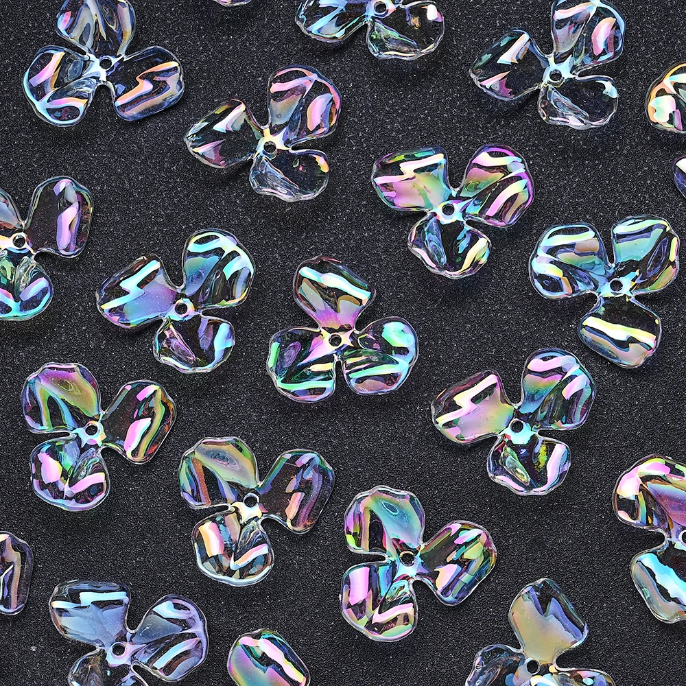 20 Stück Transparente Farbverlauf-Acrylblumen mit Dreifachblättern, Großpackung Abstandsperlen für DIY-Bastelarbeiten und Schmuckherstellung, 35*30MM – Detail 1