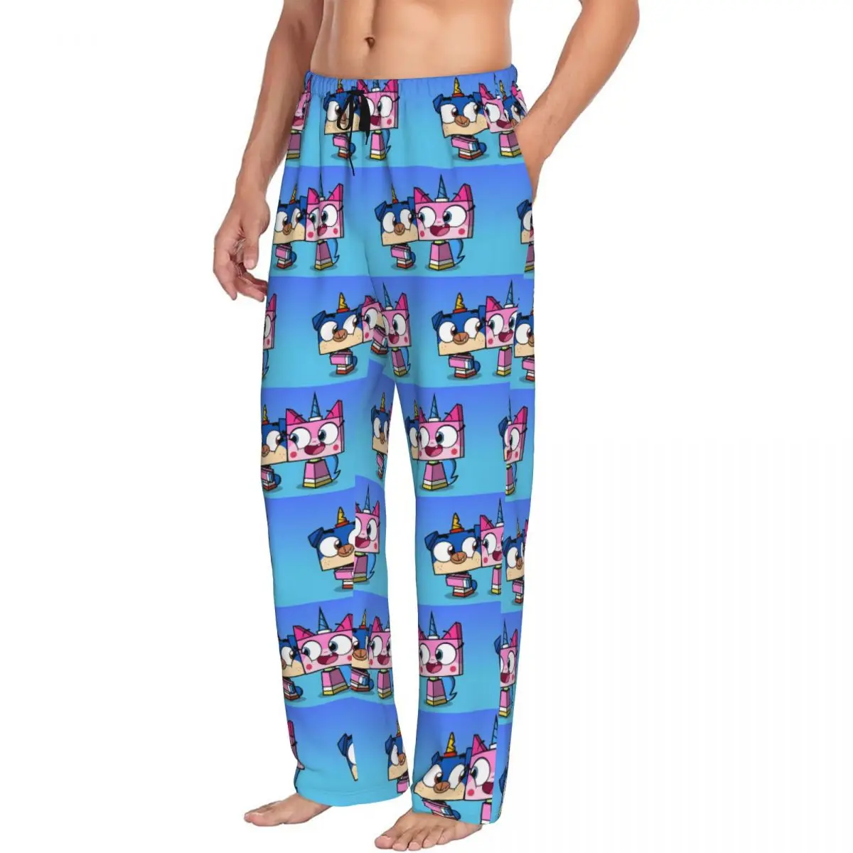 Custom Print Unikitty Pajama Pants for Men Cat Anime Sleep Sleepwear Bottoms with Pockets