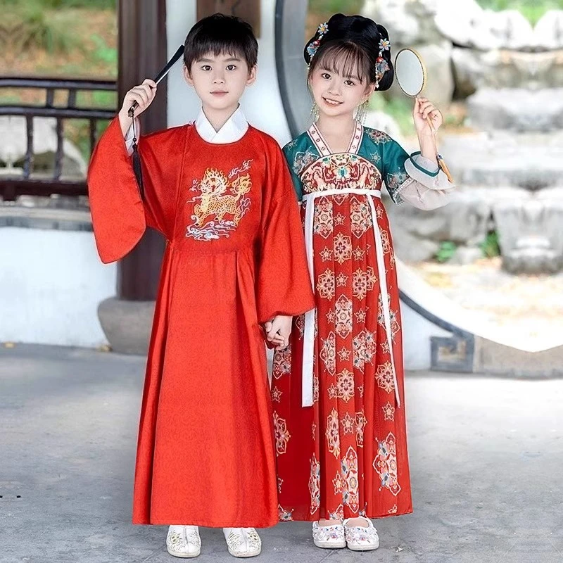 الصينية Hanfu العرقية نمط ملابس الأطفال فتاة فستان الاطفال ملابس الصبي تأثيري أزياء مسرحية ملابس الرقص المرحلة الطرف